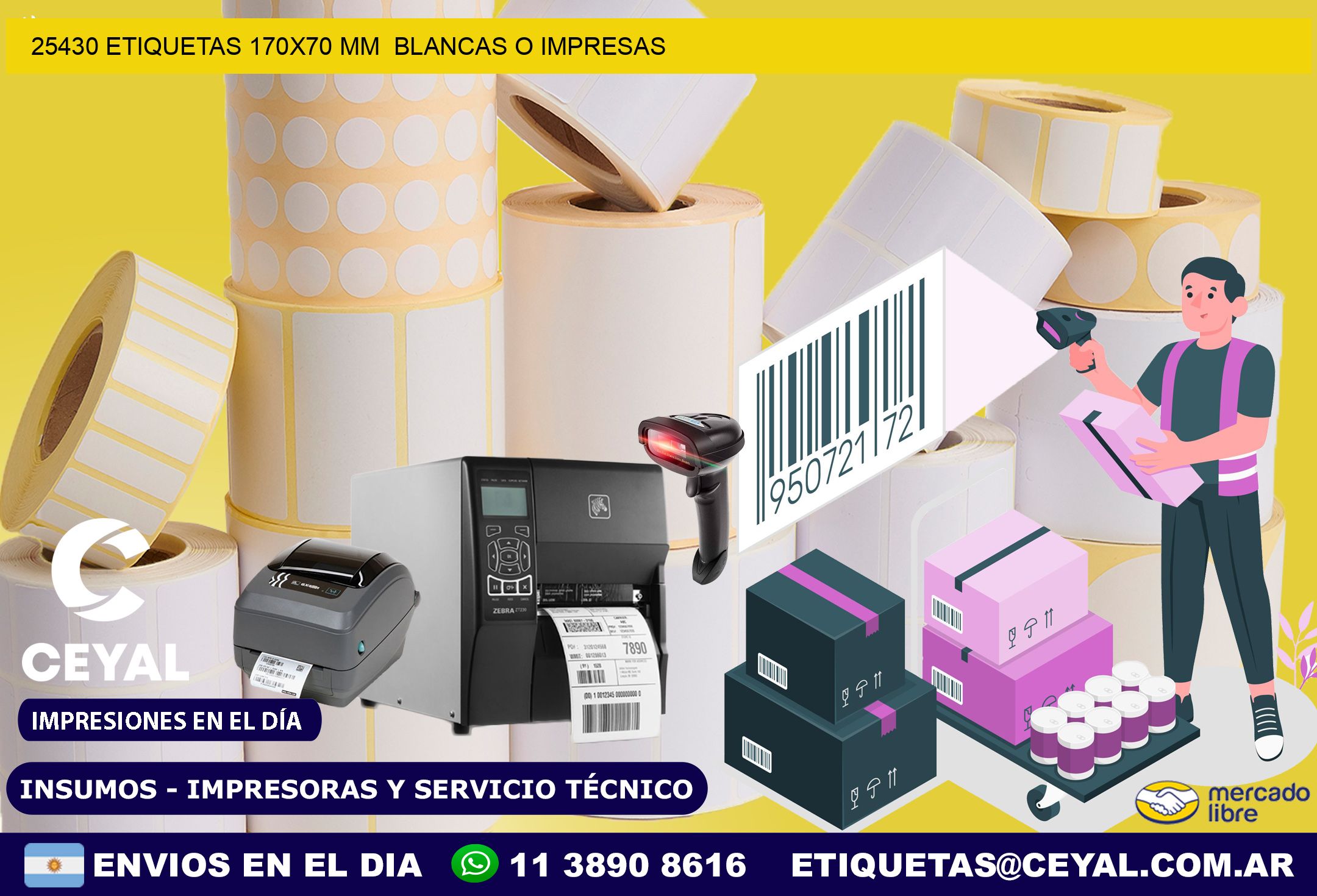 25430 ETIQUETAS 170×70 mm  BLANCAS O IMPRESAS