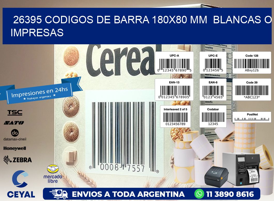26395 CODIGOS DE BARRA 180x80 mm  BLANCAS O IMPRESAS