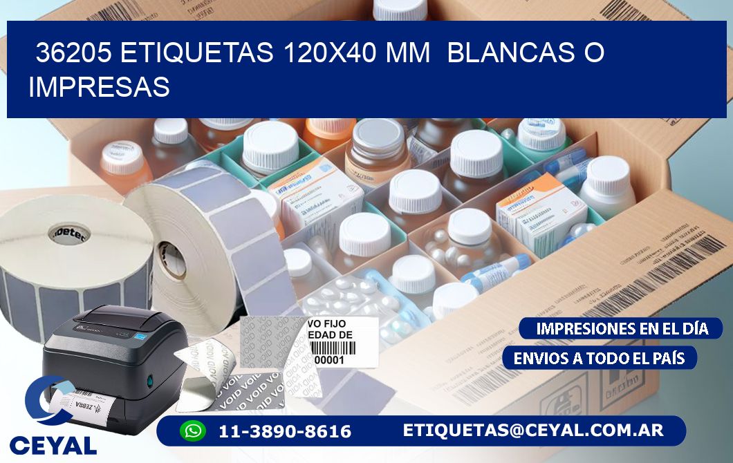 36205 ETIQUETAS 120x40 mm  BLANCAS O IMPRESAS