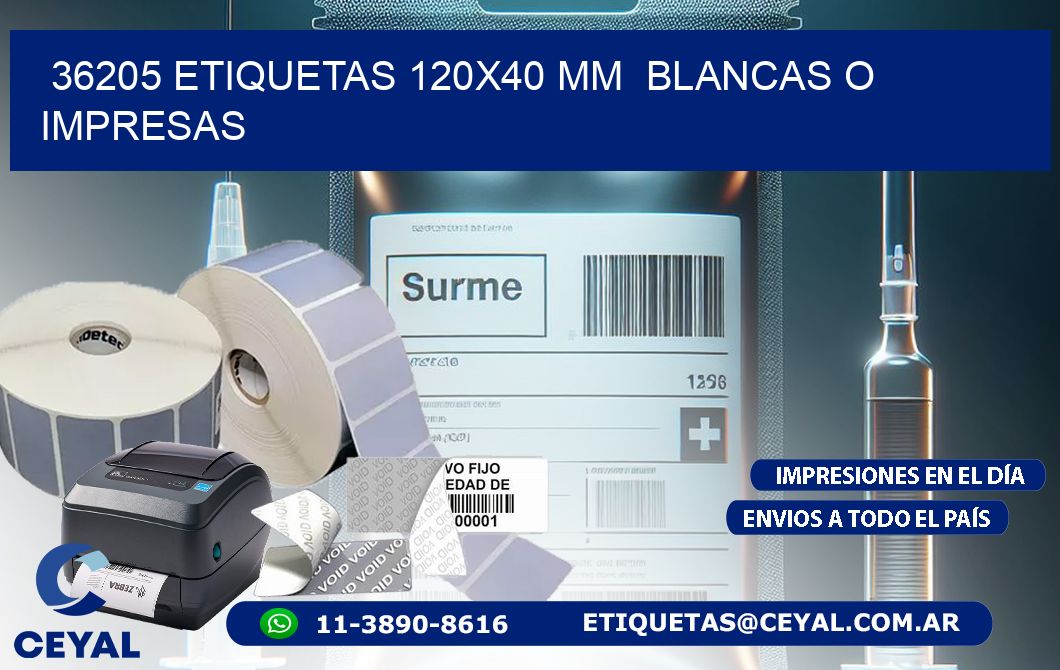 36205 ETIQUETAS 120×40 mm  BLANCAS O IMPRESAS