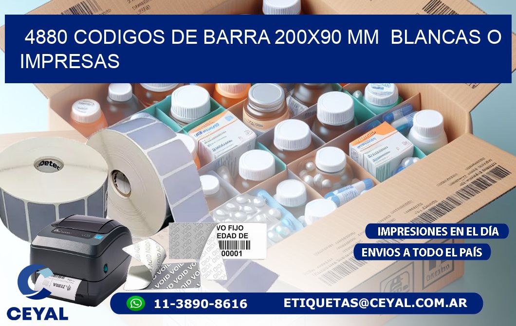 4880 CODIGOS DE BARRA 200x90 mm BLANCAS O IMPRESAS