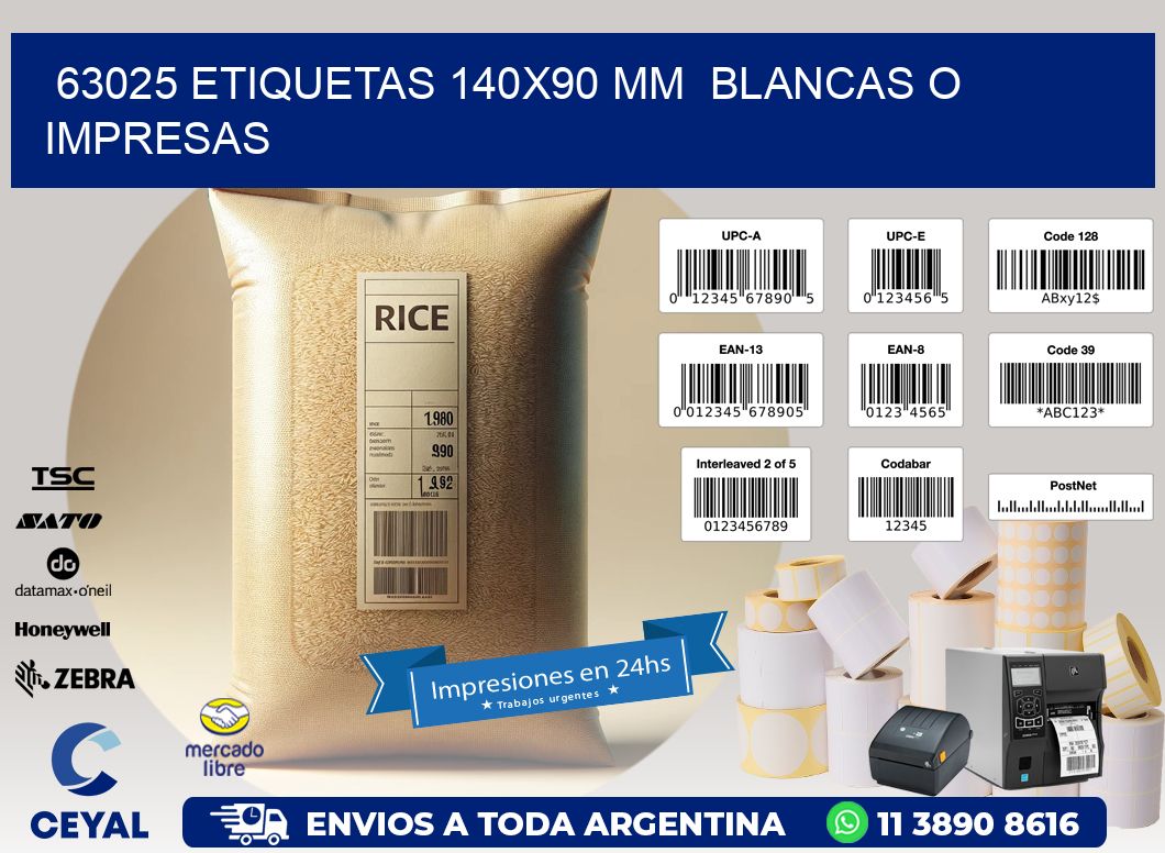 63025 ETIQUETAS 140x90 mm  BLANCAS O IMPRESAS