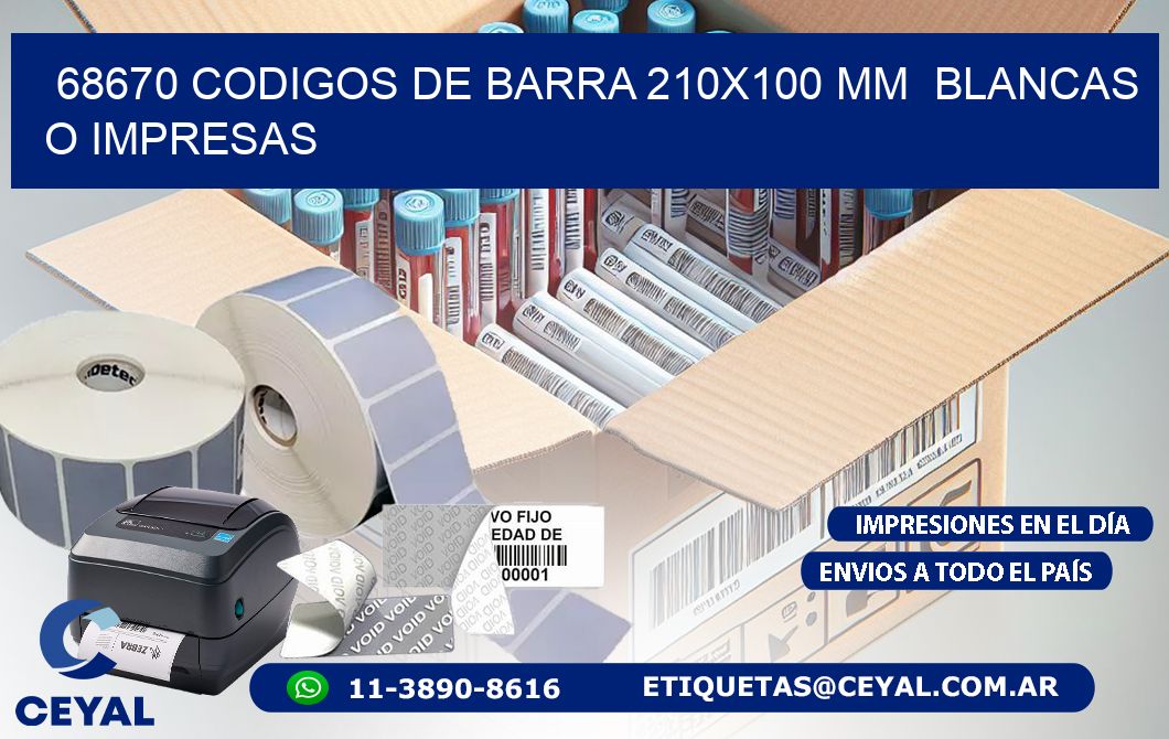 68670 CODIGOS DE BARRA 210x100 mm  BLANCAS O IMPRESAS