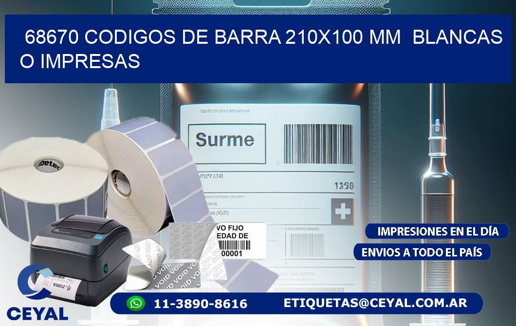 68670 CODIGOS DE BARRA 210x100 mm  BLANCAS O IMPRESAS