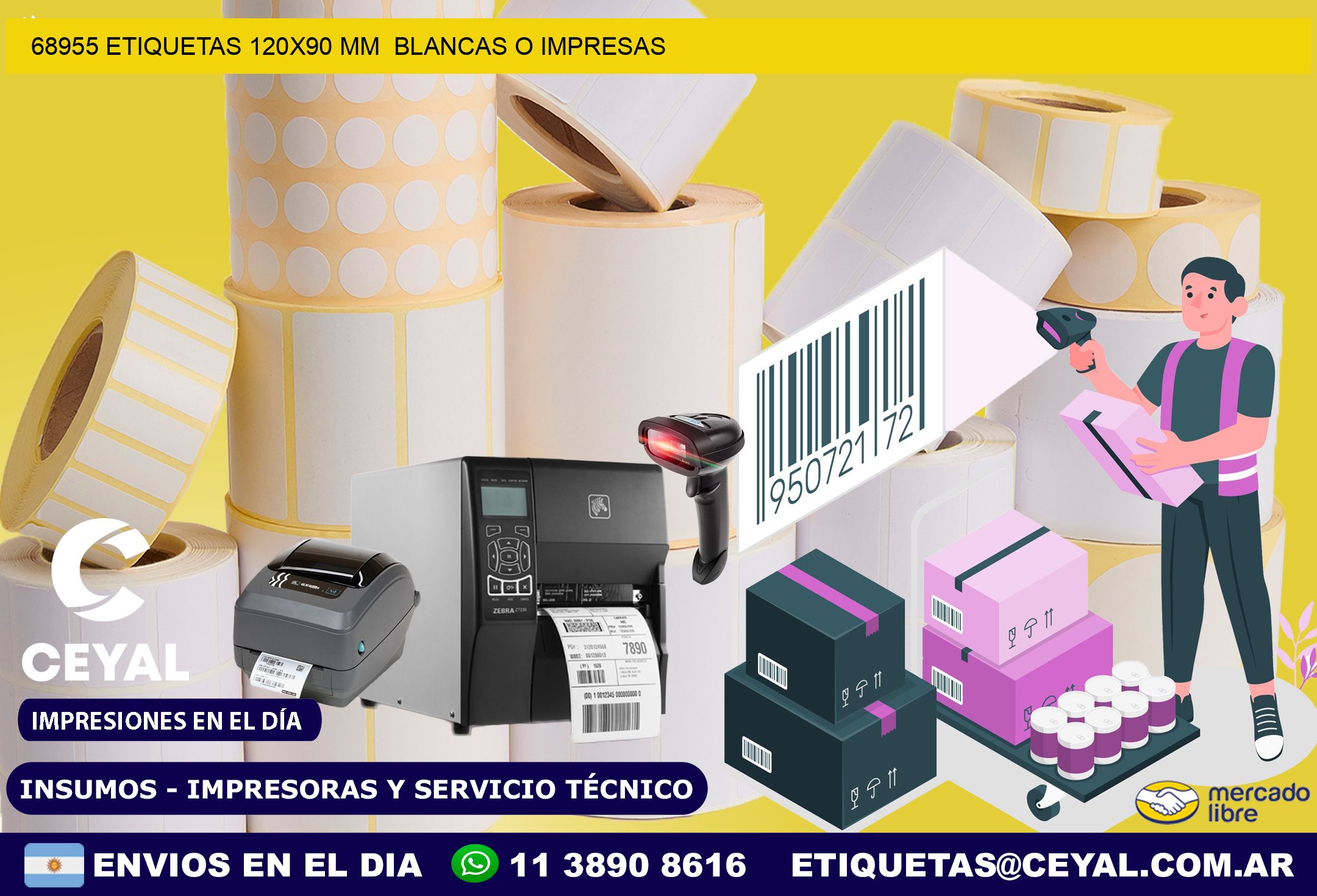 68955 ETIQUETAS 120×90 mm  BLANCAS O IMPRESAS