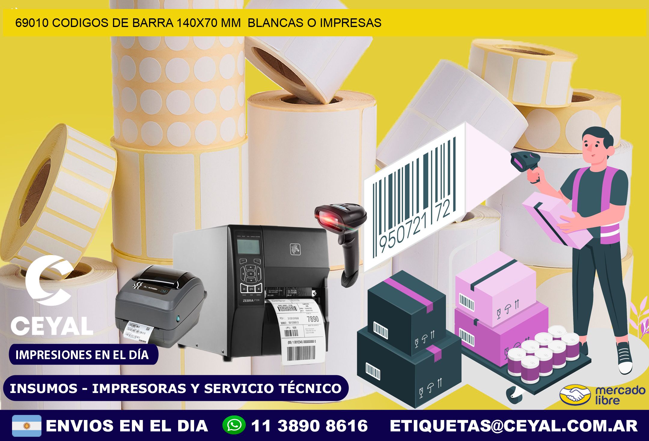 69010 CODIGOS DE BARRA 140×70 mm  BLANCAS O IMPRESAS