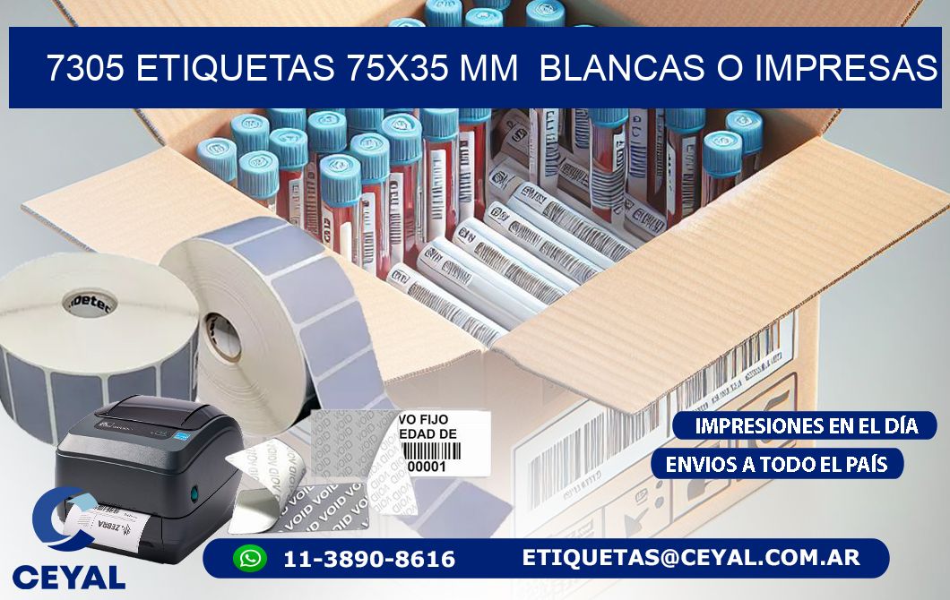 7305 ETIQUETAS 75x35 mm  BLANCAS O IMPRESAS