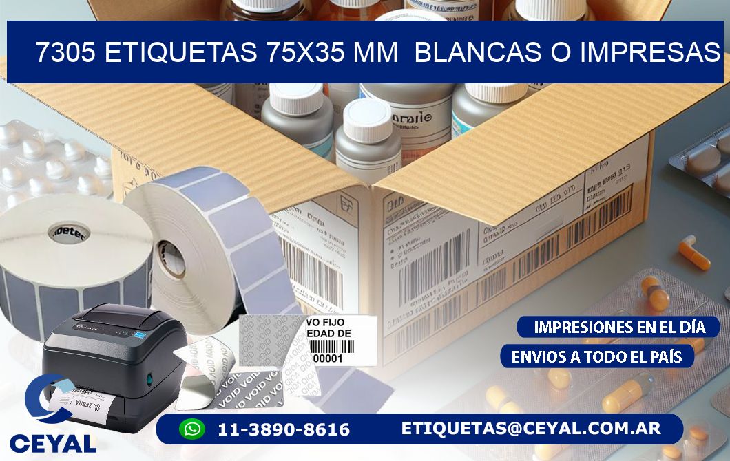 7305 ETIQUETAS 75x35 mm  BLANCAS O IMPRESAS