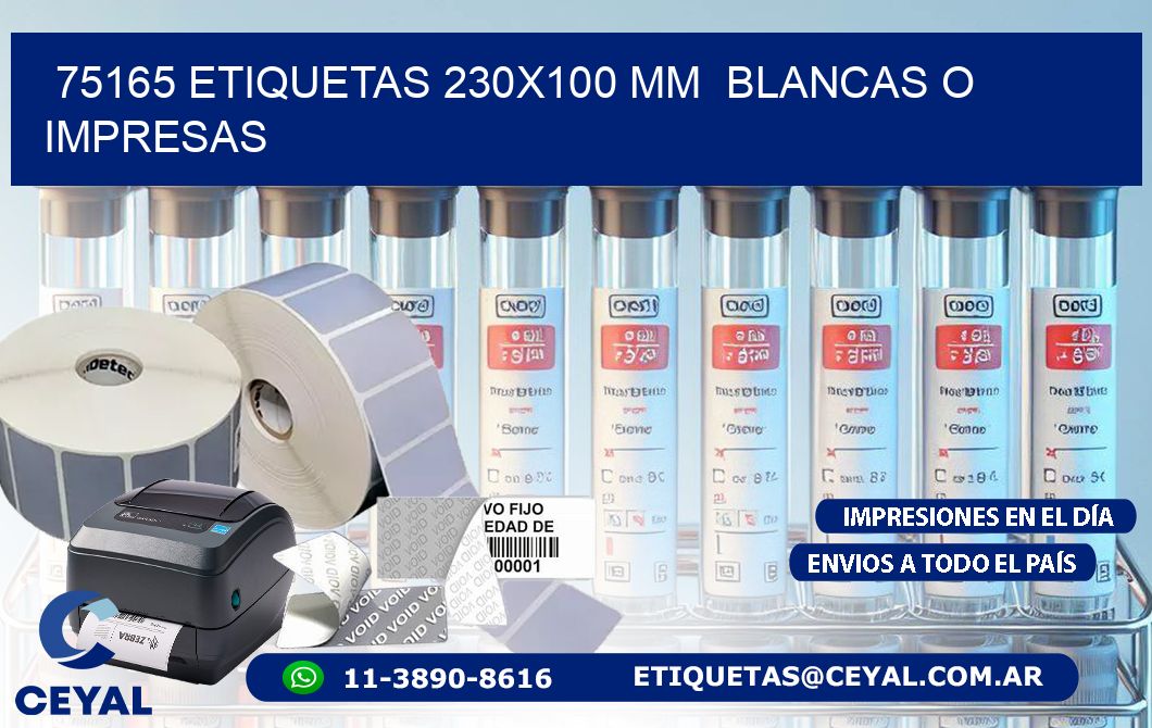 75165 ETIQUETAS 230x100 mm  BLANCAS O IMPRESAS