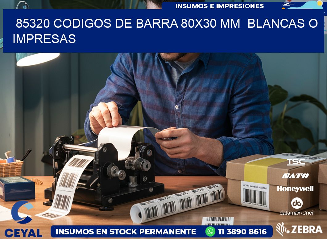 85320 CODIGOS DE BARRA 80×30 mm  BLANCAS O IMPRESAS
