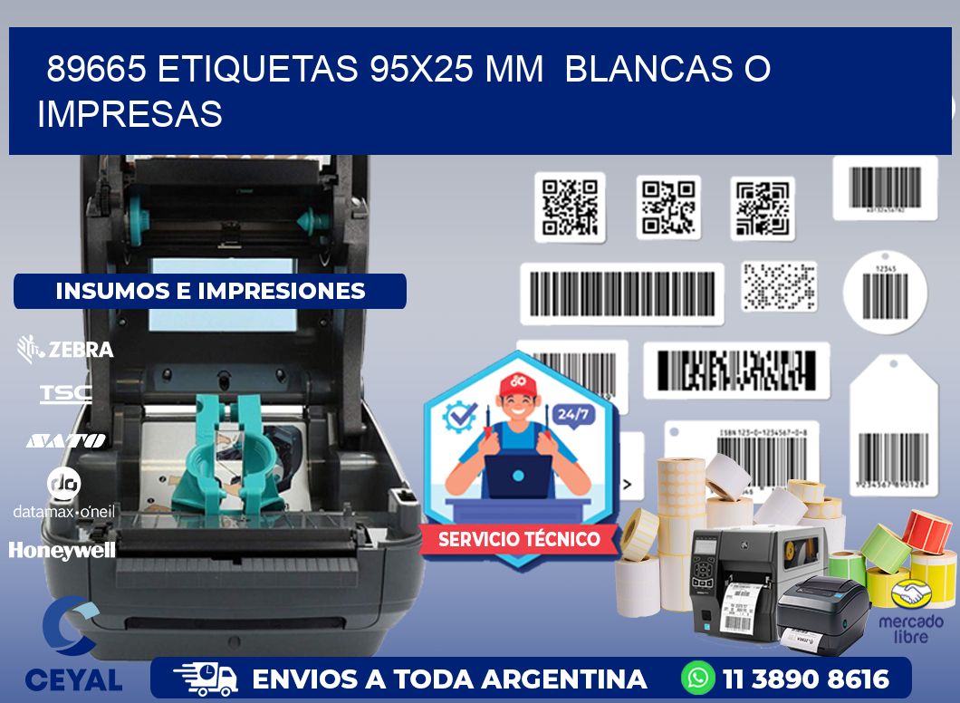 89665 ETIQUETAS 95x25 mm  BLANCAS O IMPRESAS