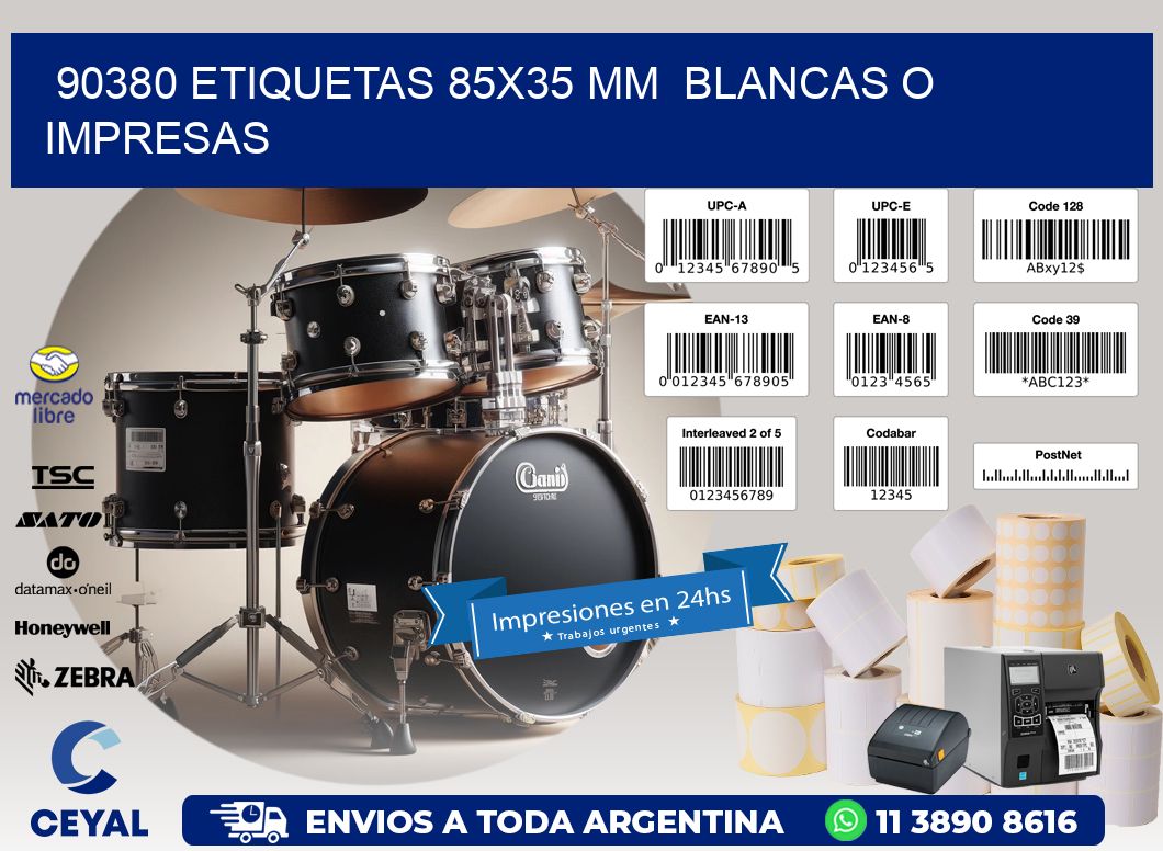 90380 ETIQUETAS 85x35 mm  BLANCAS O IMPRESAS