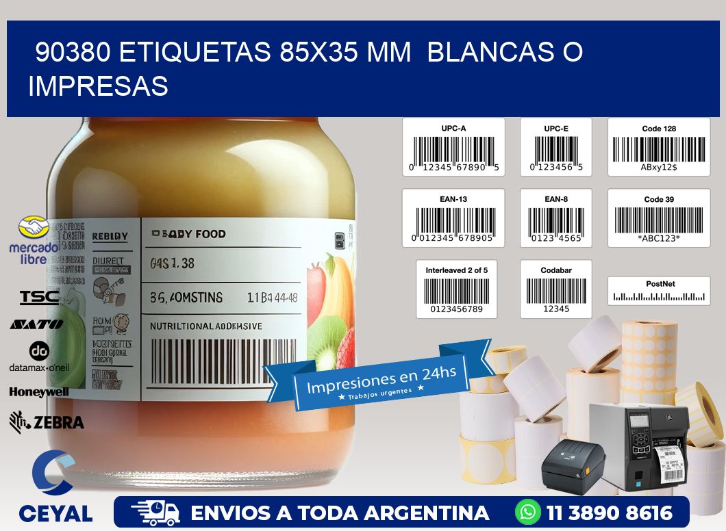 90380 ETIQUETAS 85x35 mm  BLANCAS O IMPRESAS