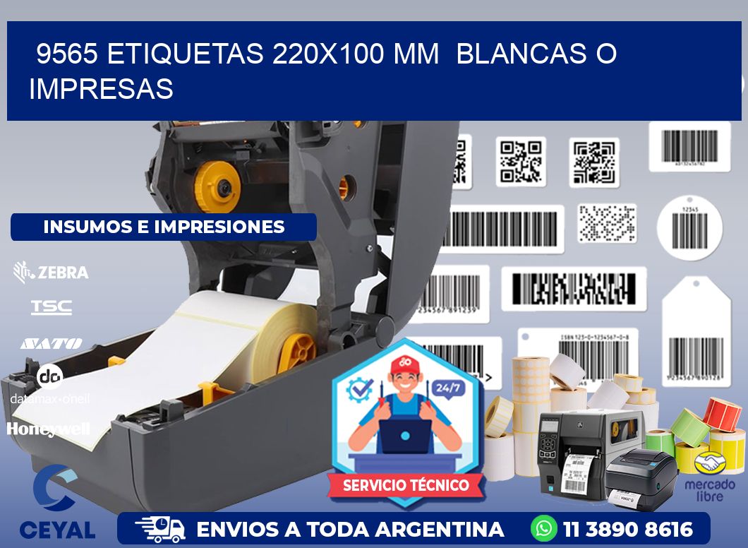9565 ETIQUETAS 220x100 mm  BLANCAS O IMPRESAS