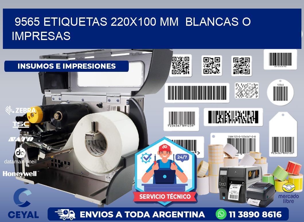 9565 ETIQUETAS 220x100 mm  BLANCAS O IMPRESAS