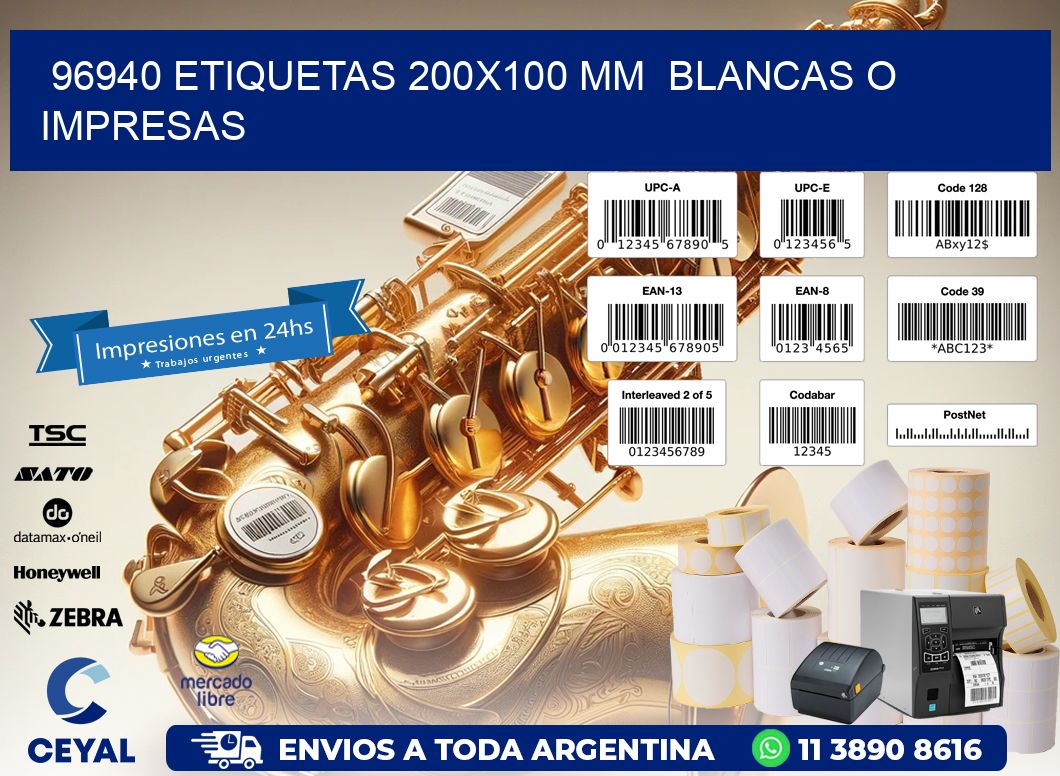 96940 ETIQUETAS 200x100 mm  BLANCAS O IMPRESAS