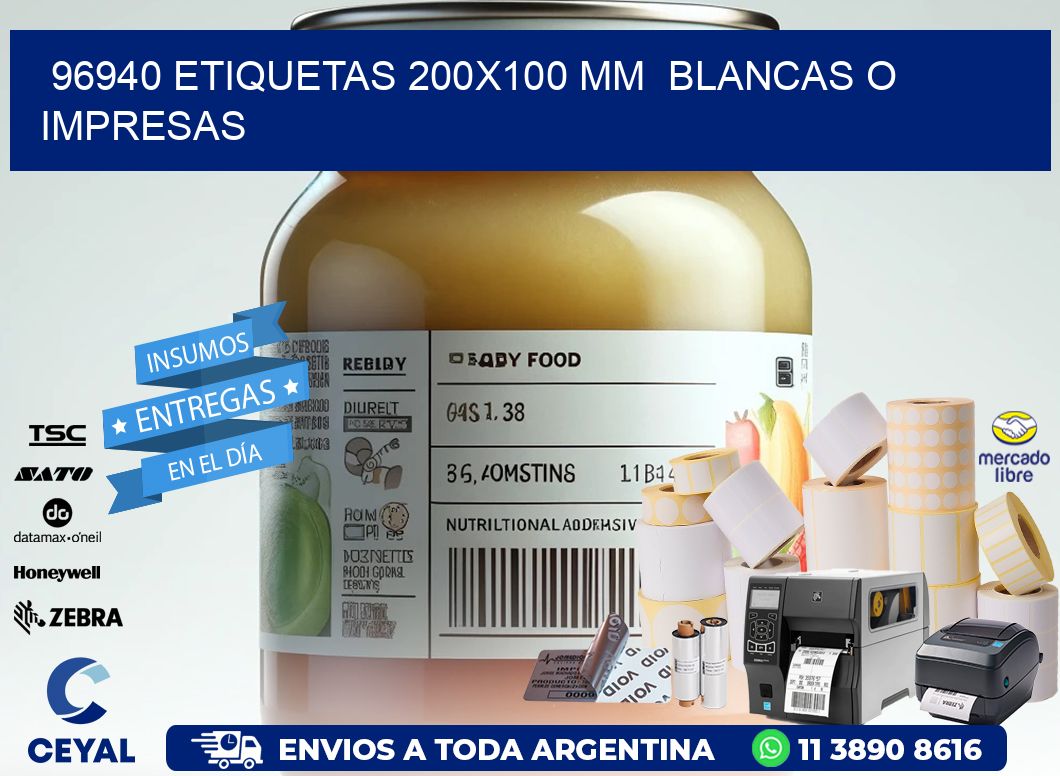 96940 ETIQUETAS 200x100 mm  BLANCAS O IMPRESAS