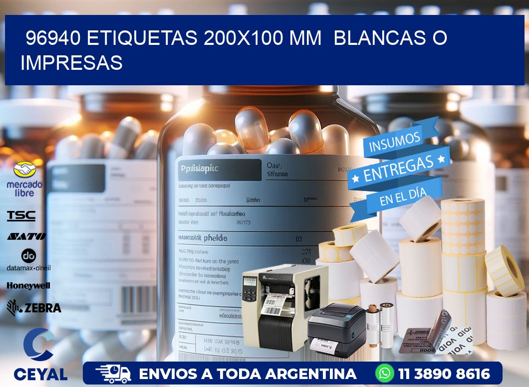 96940 ETIQUETAS 200×100 mm  BLANCAS O IMPRESAS