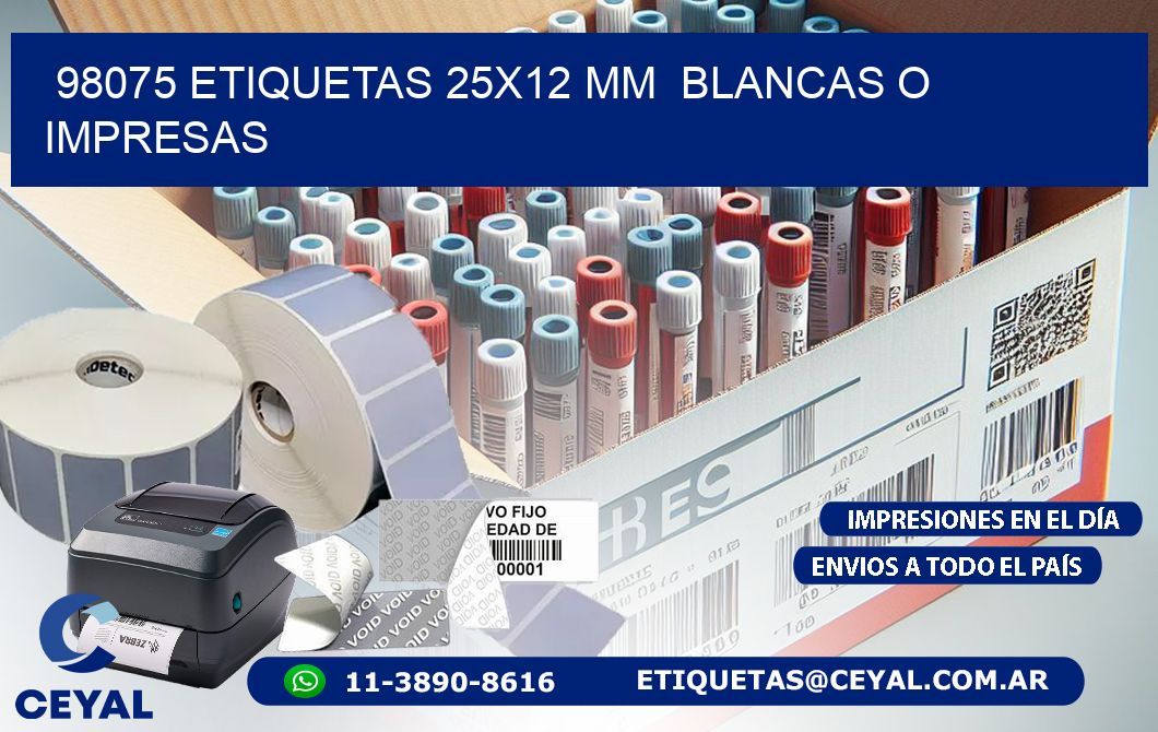 98075 ETIQUETAS 25x12 mm  BLANCAS O IMPRESAS
