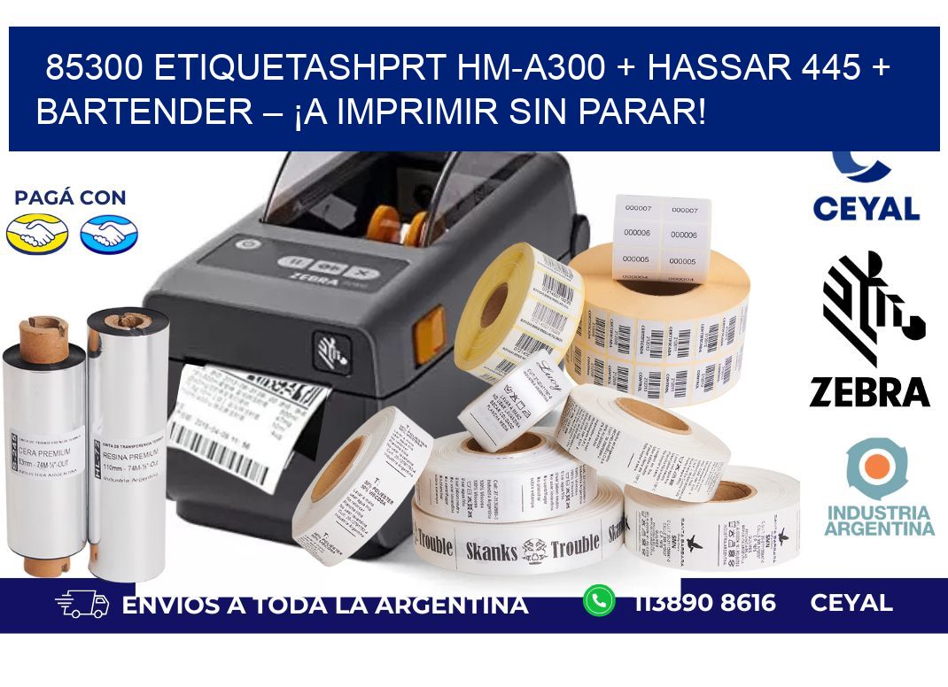 85300 ETIQUETASHPRT HM-A300 + Hassar 445 + BarTender – ¡A imprimir sin parar!