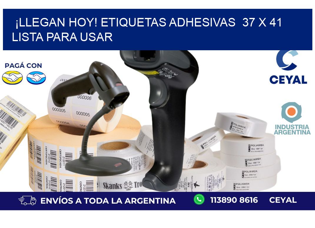 ¡Llegan Hoy! Etiquetas Adhesivas  37 x 41 Lista para Usar