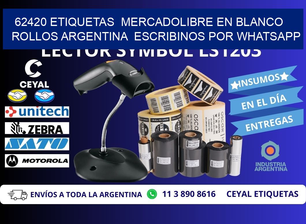 62420 ETIQUETAS  MERCADOLIBRE EN BLANCO ROLLOS ARGENTINA  ESCRIBINOS POR WHATSAPP