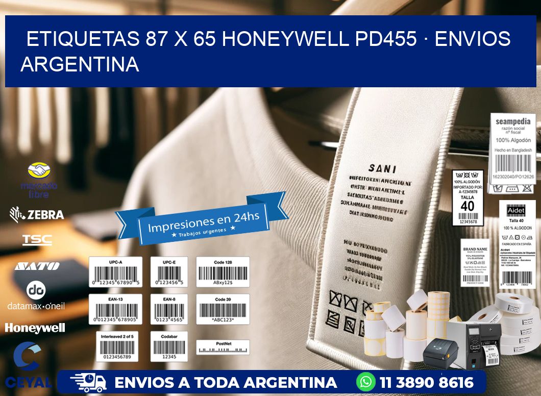 ETIQUETAS 87 x 65 HONEYWELL PD455 · ENVIOS ARGENTINA