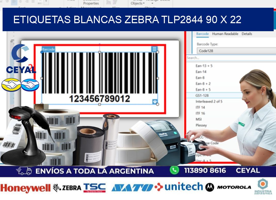 ETIQUETAS BLANCAS ZEBRA TLP2844 90 x 22