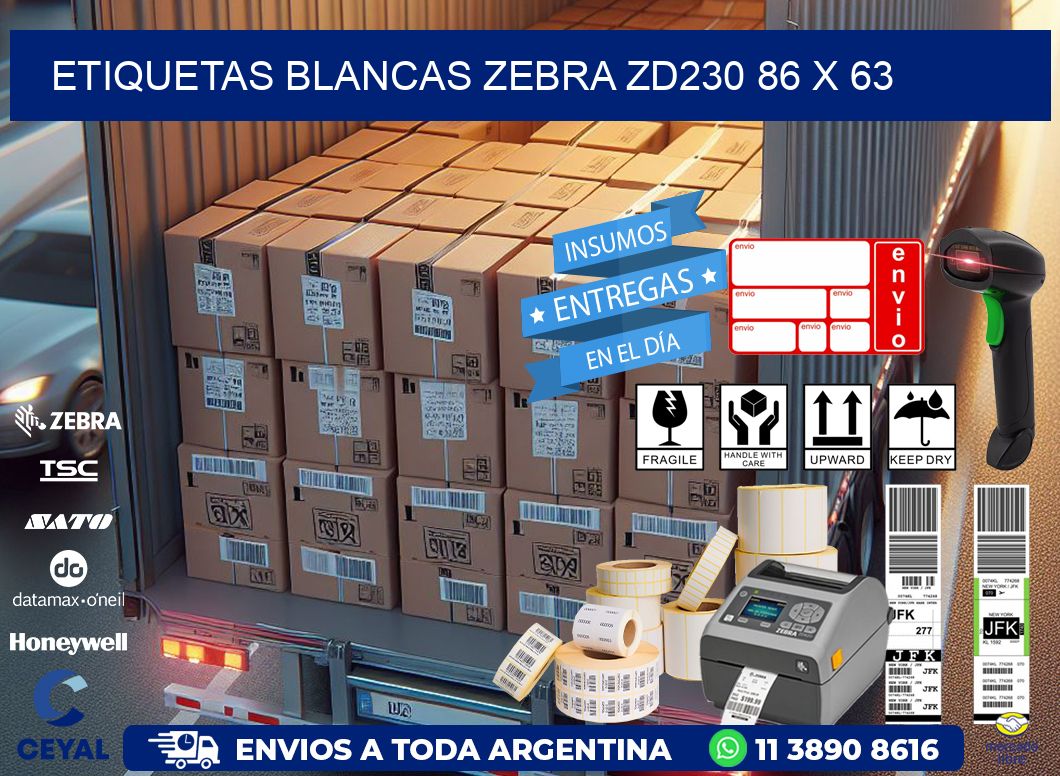 ETIQUETAS BLANCAS ZEBRA ZD230 86 x 63