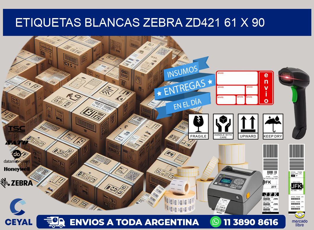 ETIQUETAS BLANCAS ZEBRA ZD421 61 x 90