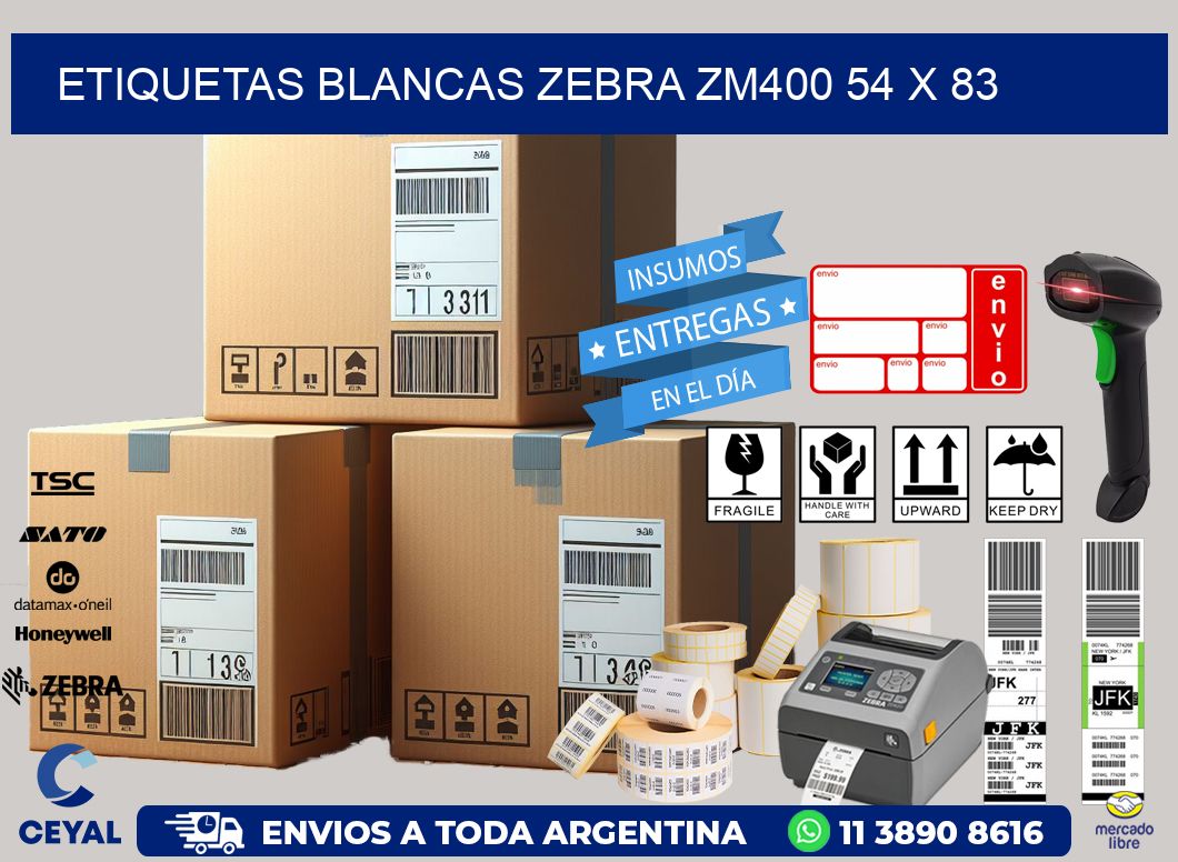 ETIQUETAS BLANCAS ZEBRA ZM400 54 x 83