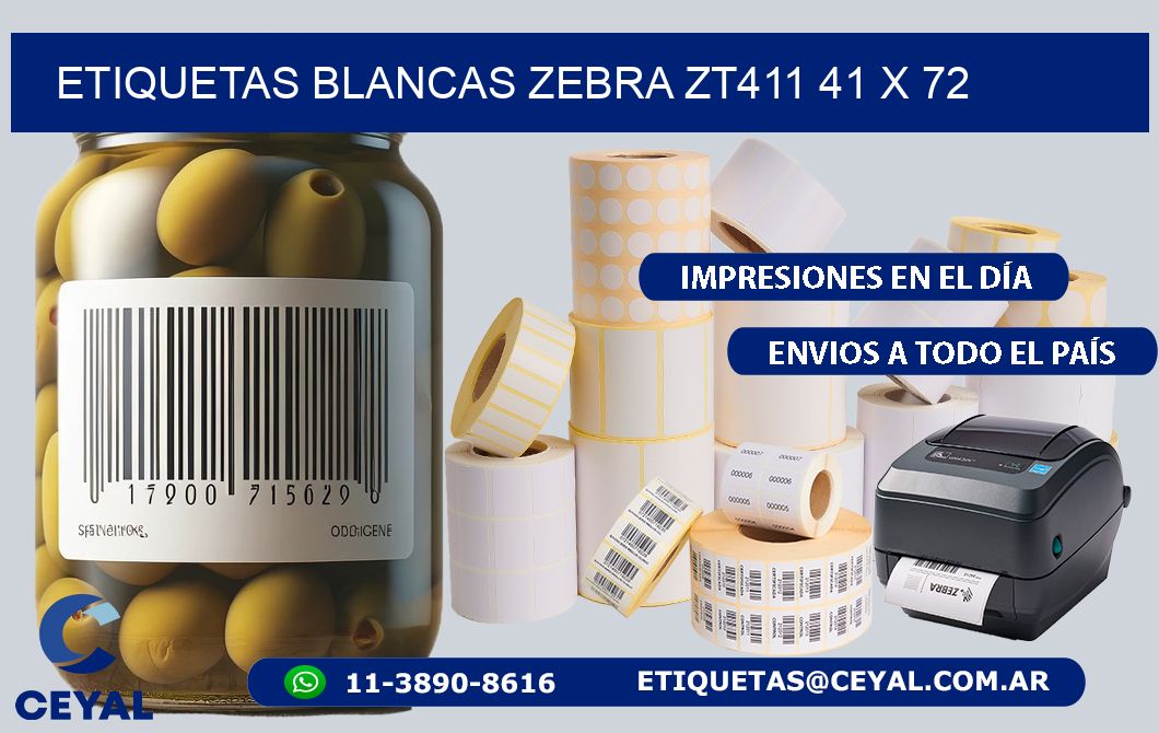 ETIQUETAS BLANCAS ZEBRA ZT411 41 x 72