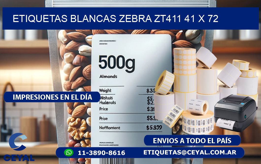 ETIQUETAS BLANCAS ZEBRA ZT411 41 x 72