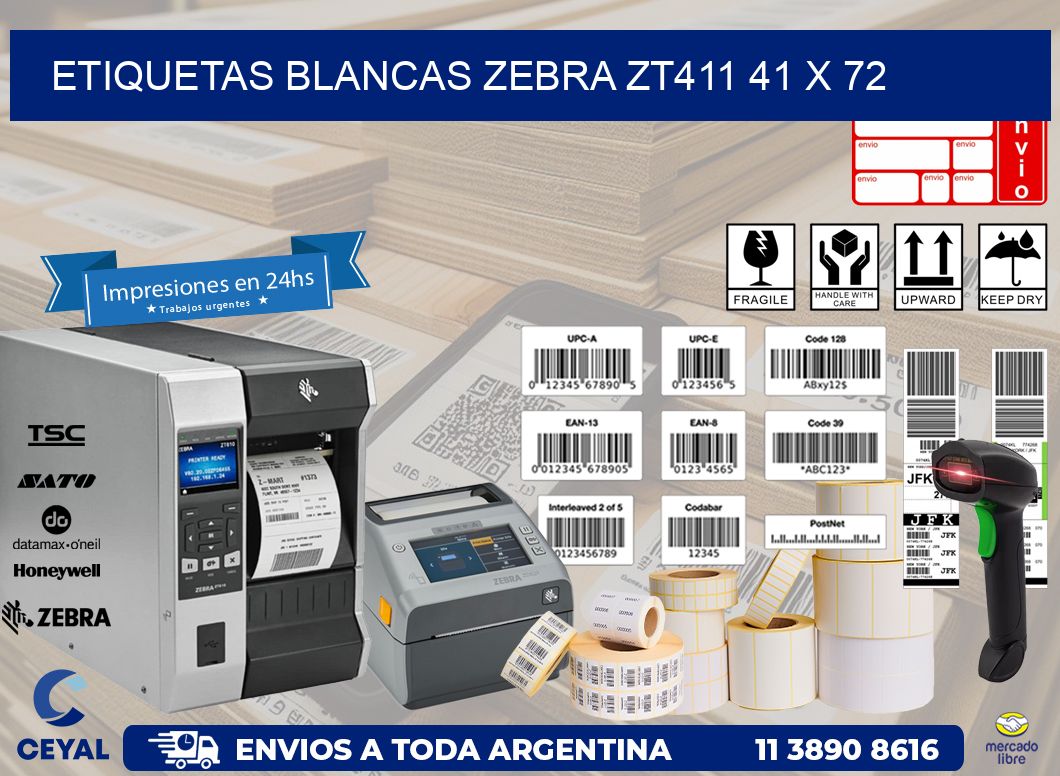 ETIQUETAS BLANCAS ZEBRA ZT411 41 x 72
