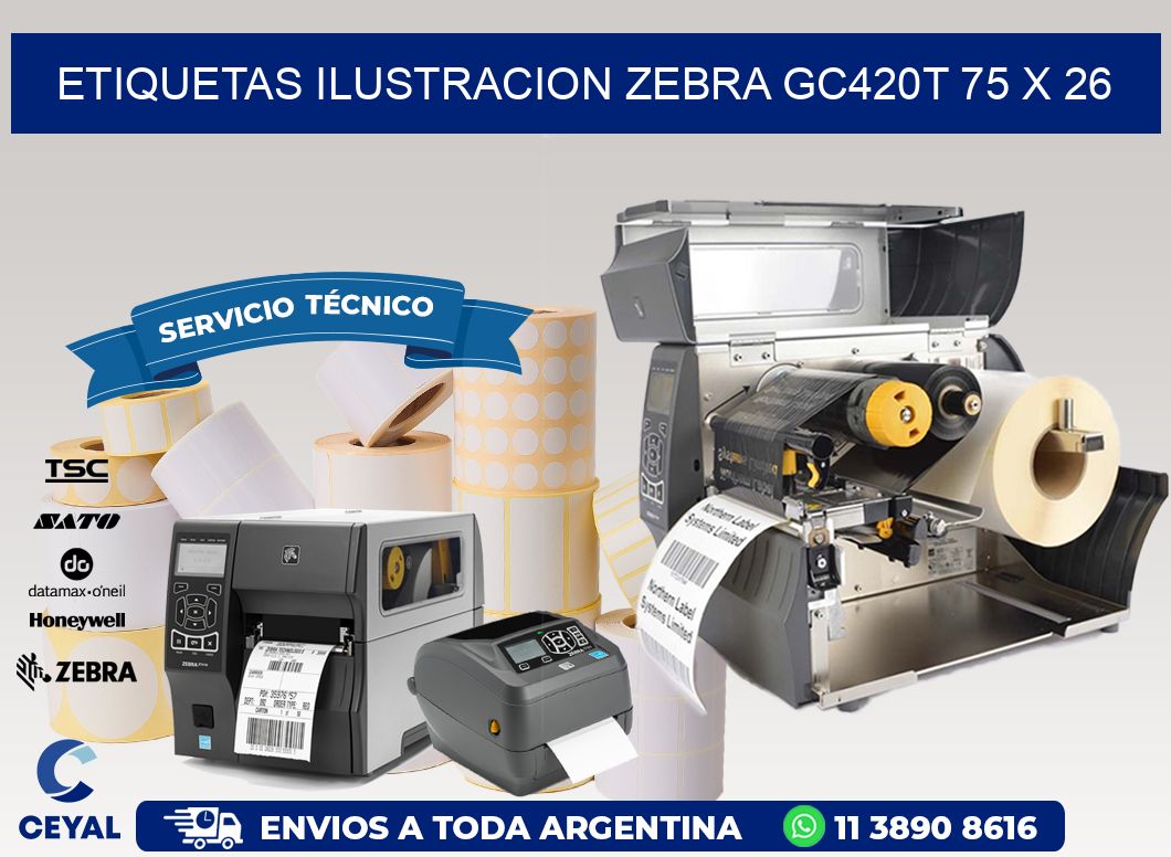 ETIQUETAS ILUSTRACION ZEBRA GC420T 75 x 26