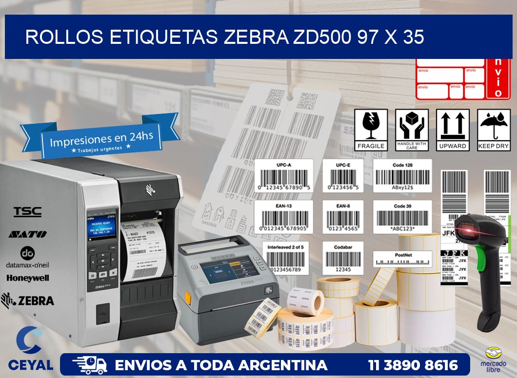 ROLLOS ETIQUETAS Zebra ZD500 97 x 35