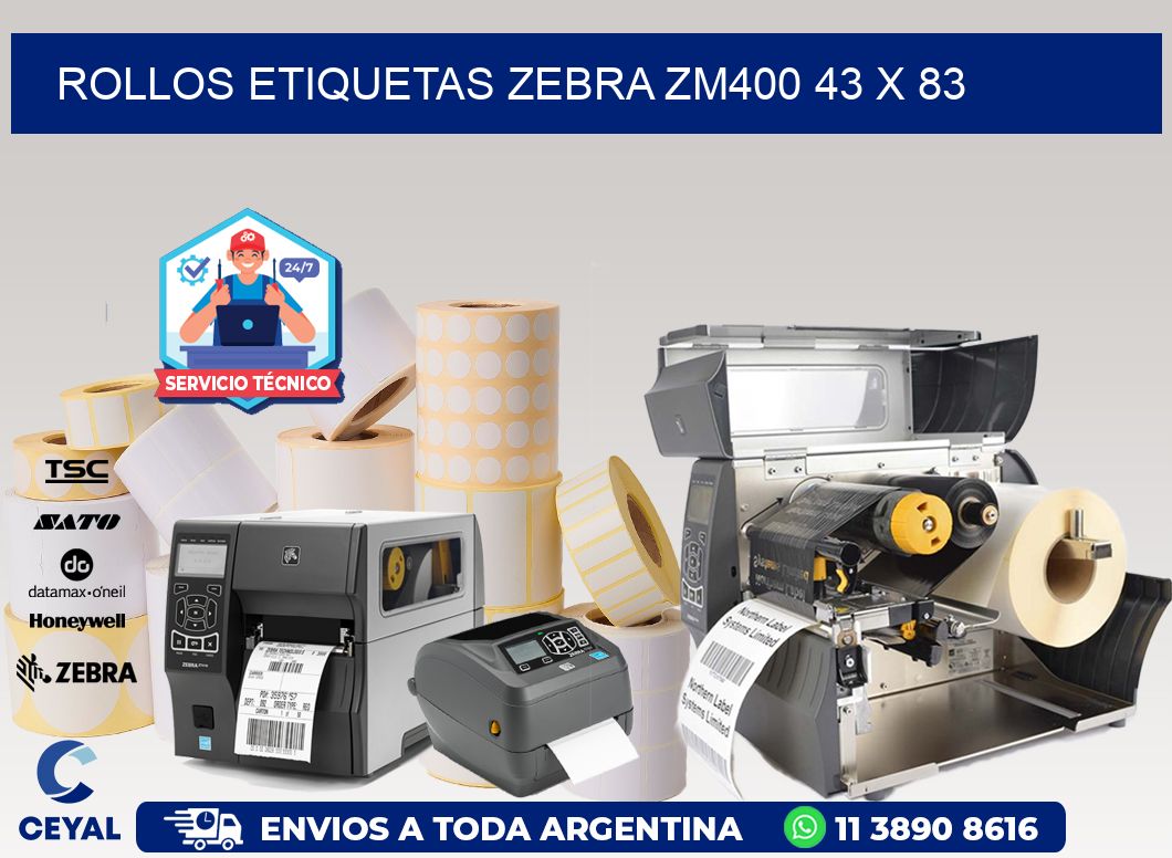 ROLLOS ETIQUETAS Zebra ZM400 43 x 83