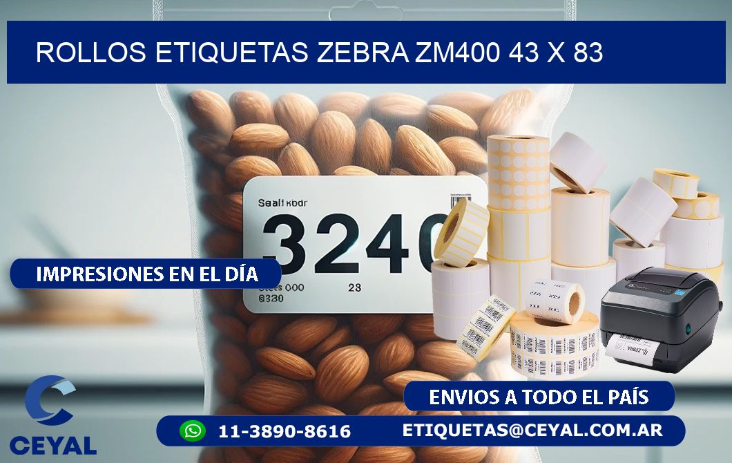 ROLLOS ETIQUETAS Zebra ZM400 43 x 83