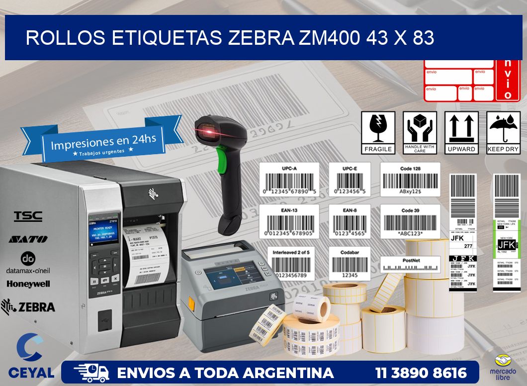 ROLLOS ETIQUETAS Zebra ZM400 43 x 83