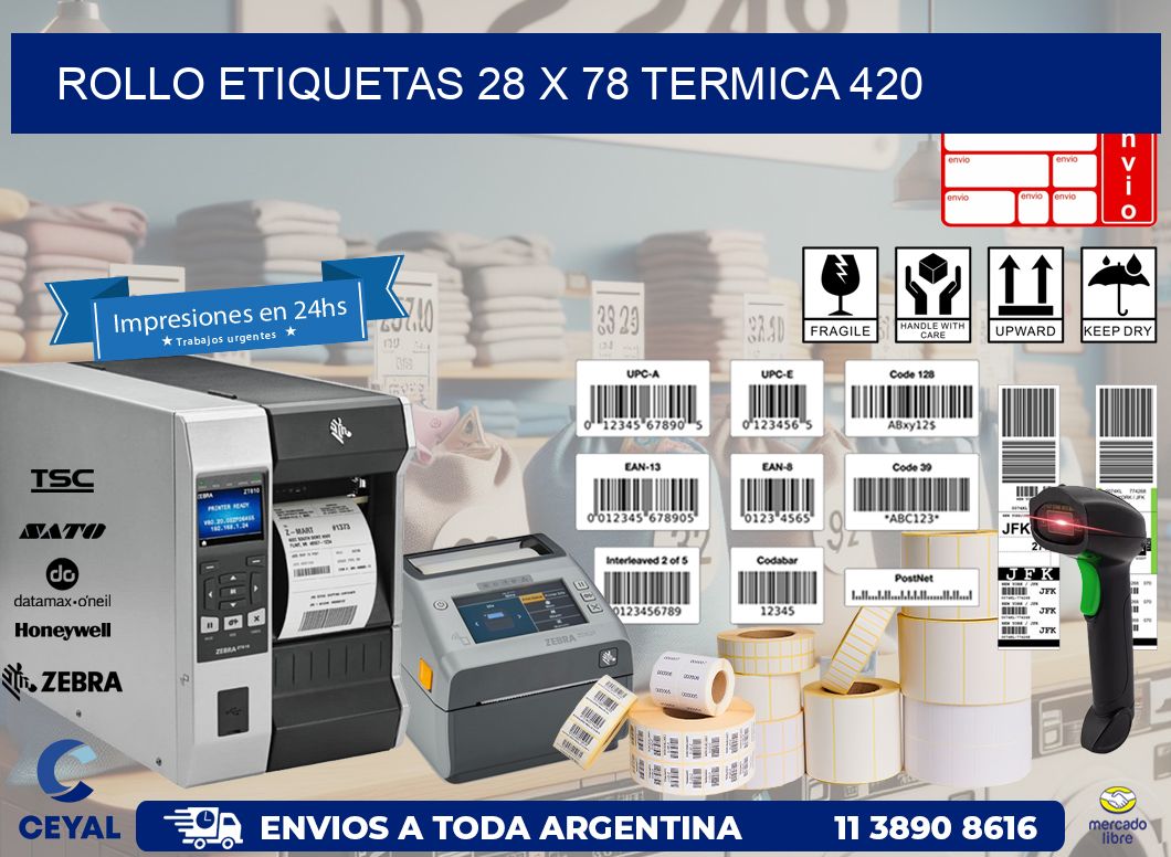 Rollo etiquetas 28 x 78 termica 420