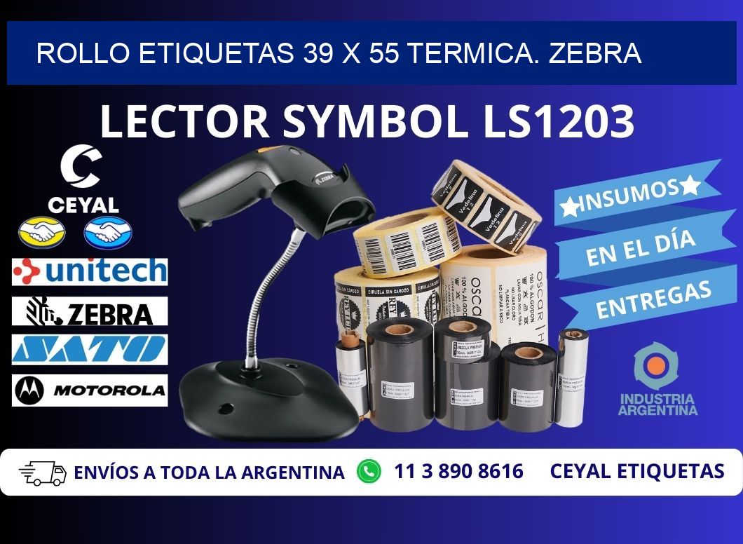 Rollo etiquetas 39 x 55 termica. zebra