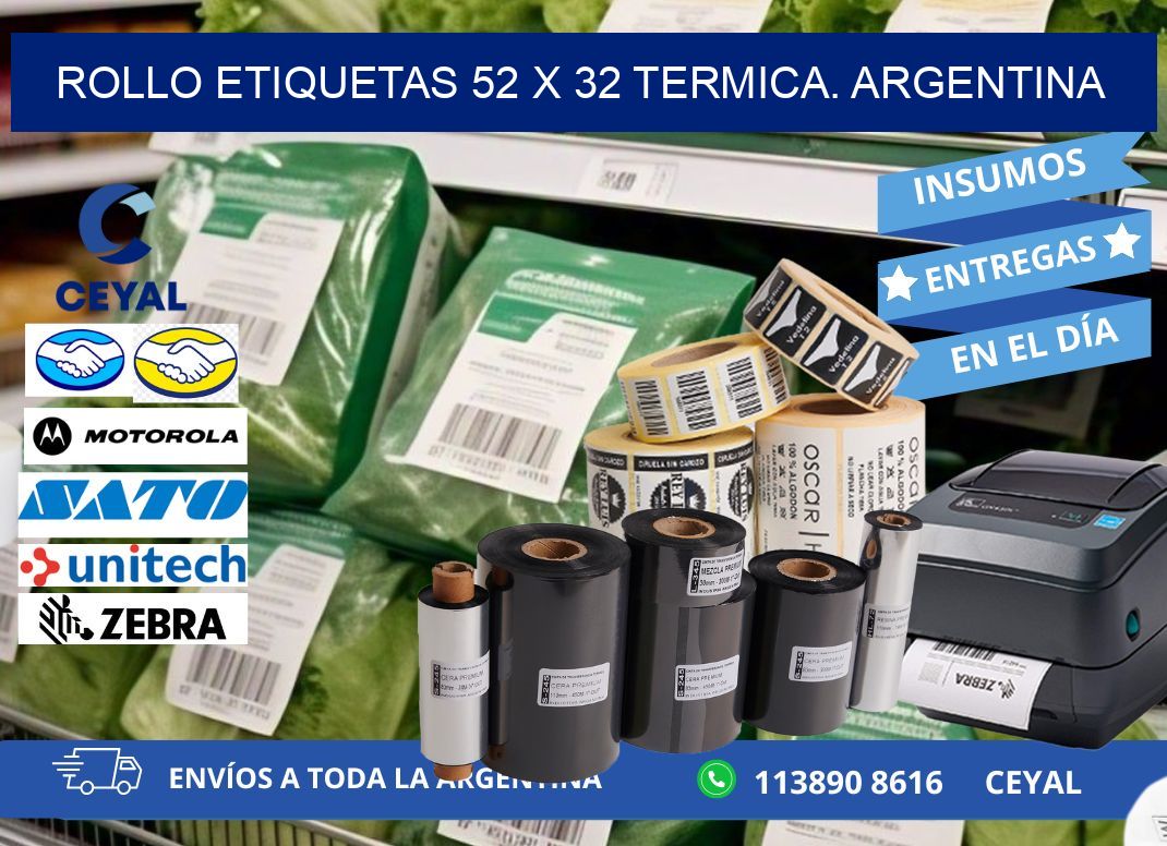Rollo etiquetas 52 x 32 termica. Argentina