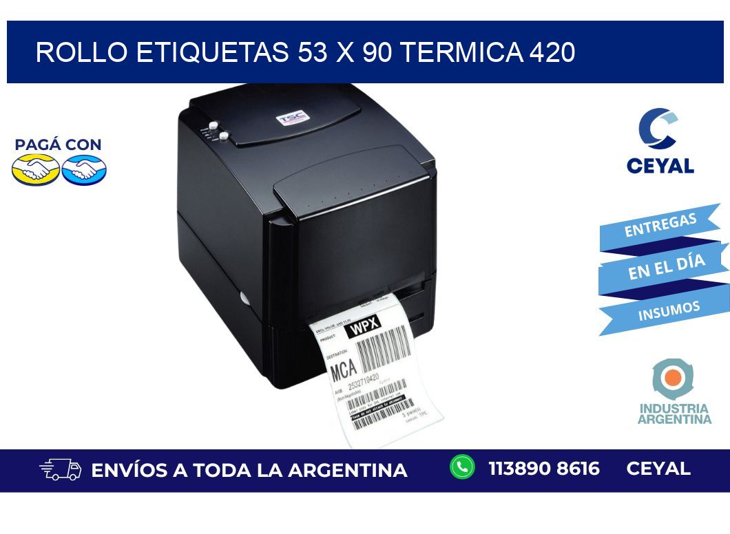 Rollo etiquetas 53 x 90 termica 420