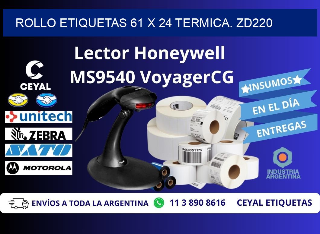 Rollo etiquetas 61 x 24 termica. zd220