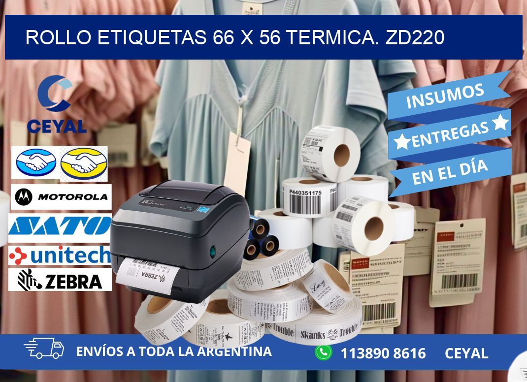 Rollo etiquetas 66 x 56 termica. zd220