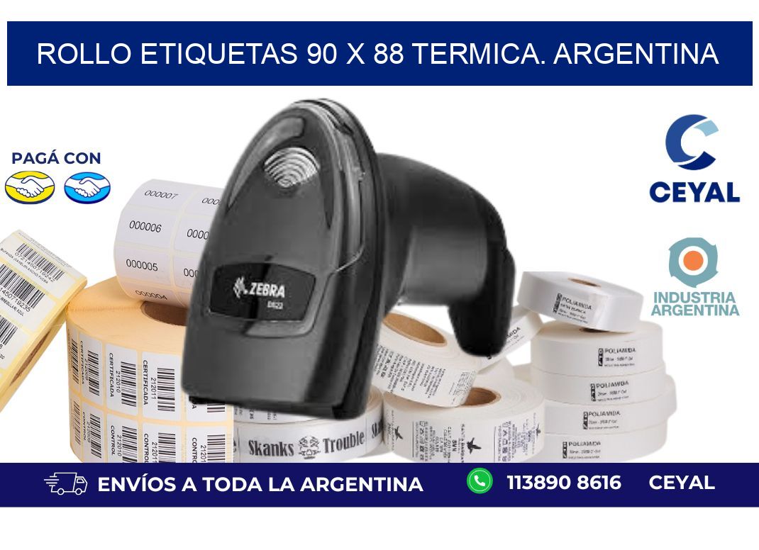 Rollo etiquetas 90 x 88 termica. Argentina