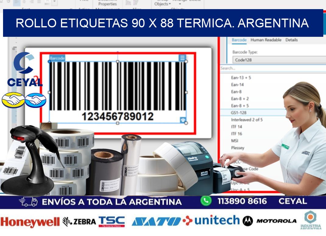 Rollo etiquetas 90 x 88 termica. Argentina
