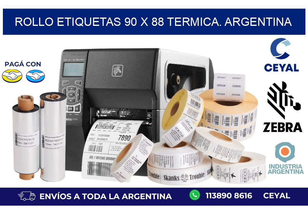 Rollo etiquetas 90 x 88 termica. Argentina