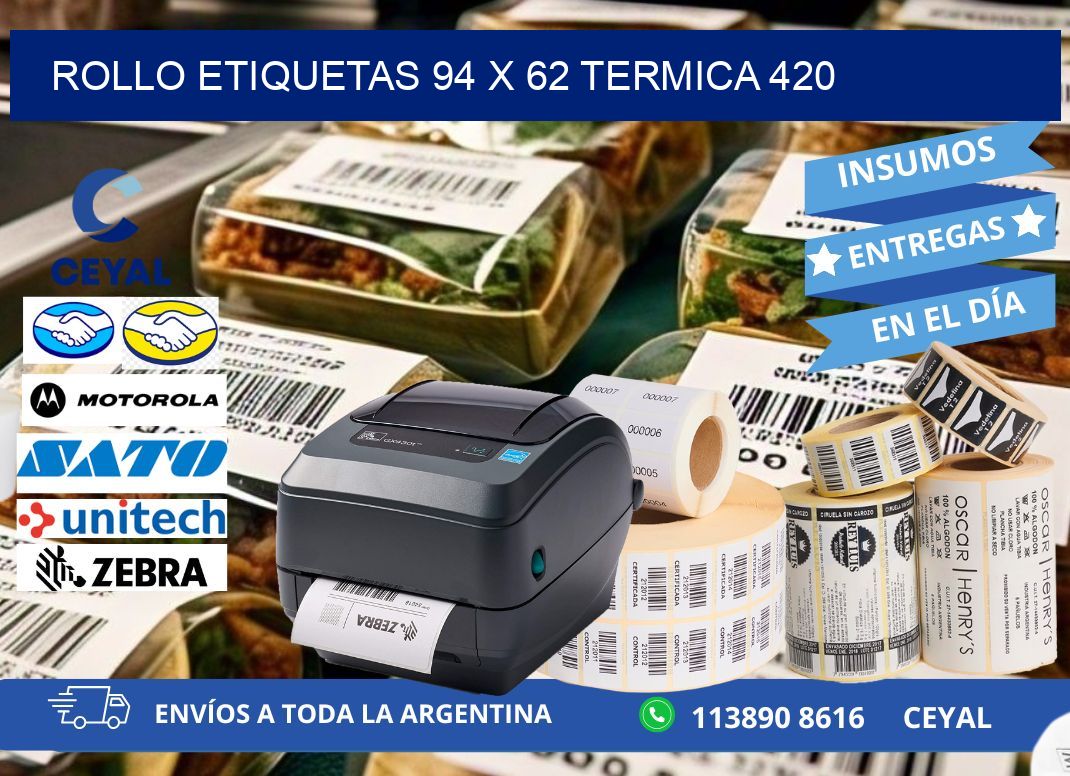Rollo etiquetas 94 x 62 termica 420
