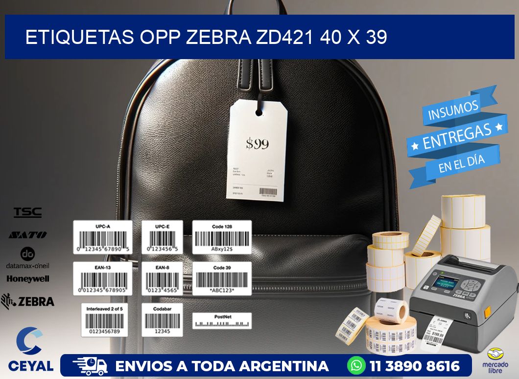 ETIQUETAS OPP ZEBRA ZD421 40 x 39